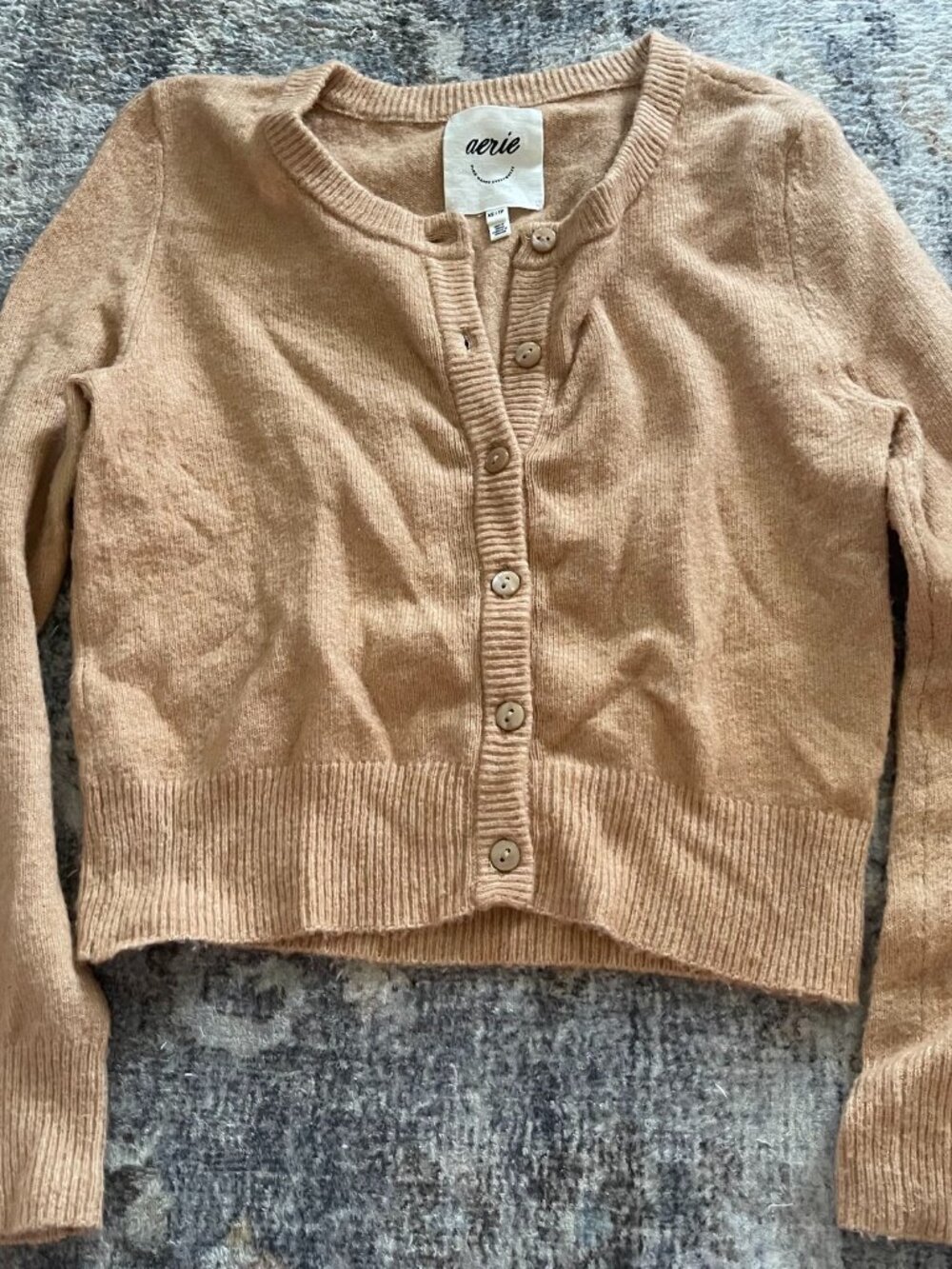 Aerie Womens XS Tan Cropped Button Front Cardigan Sweater Alpaca Wool Blend T3